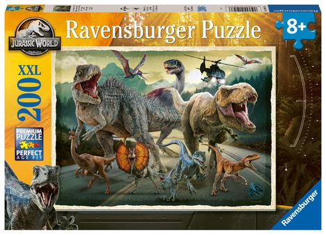 Ravensburger Kinderpuzzle 12001058 - Das Leben findet einen Weg - 200 Teile XXL Jurassic World Puzzle für Kinder ab 8 Jahren, Diverse