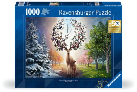 Ravensburger Puzzle 12001088 - Der magische Hirsch und die vier Jahreszeiten - 1000 Teile Puzzle für Erwachsene ab 14 Jahren, Diverse