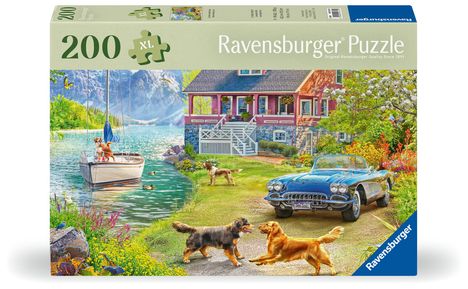 Ravensburger Puzzle 12001370 - Sommerhaus am See - Puzzle für ältere Menschen und Senioren, mit 200 extra griffigen Puzzleteilen, großer Bildvorlage und Unterlage zum Puzzeln, Diverse