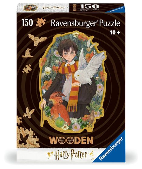 Ravensburger WOODEN Puzzle 12001458 - Harry Potter - 150 Teile Kontur-Holzpuzzle mit stabilen, individuellen Puzzleteilen und 15 kleinen Holzfiguren = Whimsies, für Harry Potter Fans ab 10 Jahren, Diverse