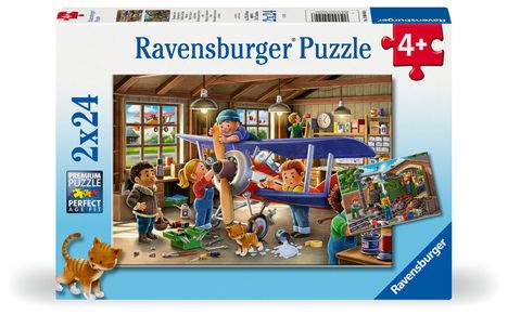 Ravensburger Kinderpuzzle - 12004044 Eisenbahn- und Flugzeugservice - Puzzle für Kinder ab 4 Jahren, mit 2x24 Teilen, Diverse