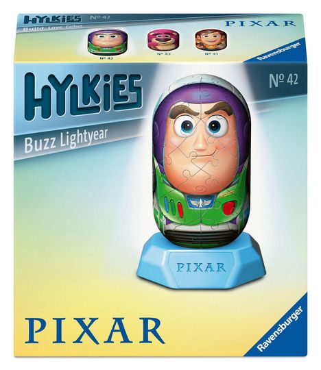 Text: "HYLKIES", "Buzz Lightyear", "Nr 42", "PIXAR", "Ravensburger".  
Illustration von Buzz Lightyear als Puzzlefigur.