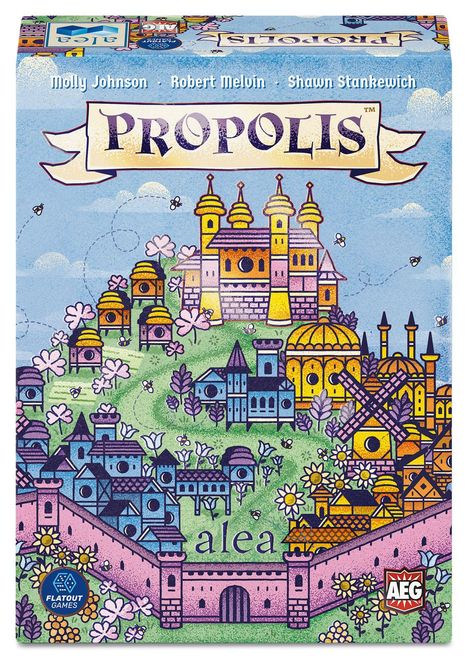 Text: "Molly Johnson • Robert Melvin • Shawn Stankewich", "PROPOLIS", "alea". Illustration einer bunten Burg mit Türmen.