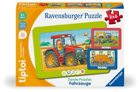 Sandra Grimm: Ravensburger tiptoi Puzzle 00227 - 3 erste Puzzles: Fahrzeuge, niedliche Rahmenpuzzles für Kinder ab 2 Jahren, Spiele