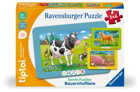 Sandra Grimm: Ravensburger tiptoi Puzzle 00229 - 3 erste Puzzles: Bauernhoftiere, niedliche Rahmenpuzzles für Kinder ab 2 Jahren, Spiele