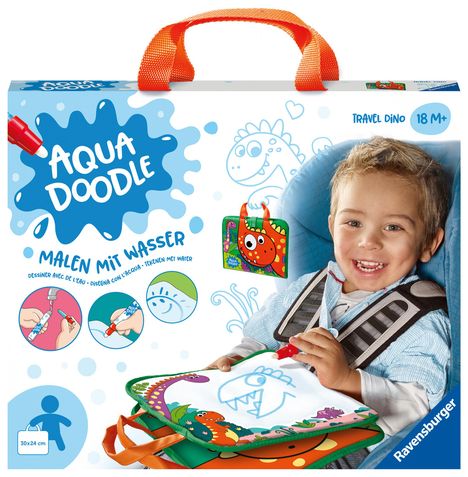 Ravensburger 4566 Aquadoodle Travel Dino - Erstes Malen für unterwegs - Fleckenfreier Malspaß mit Wasser - Reiseset für Kinder ab 18 Monaten, Spiele