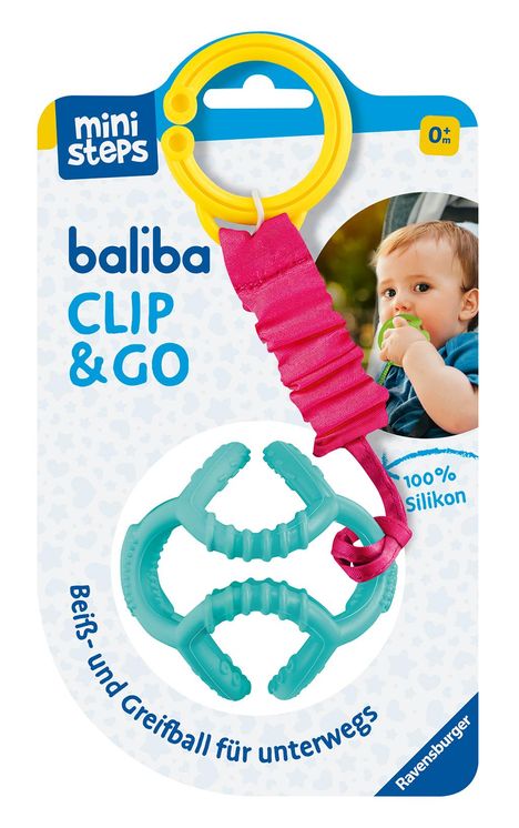 Ravensburger 4583 baliba Clip &amp; Go - Flexibler Ball mit Befestigung für Greif- und Beißspaß unterwegs - Baby Spielzeug ab 0 Monaten - türkis, Spiele