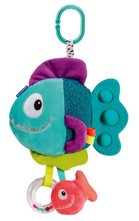 Ravensburger 4876 play+ Pop-it Piranha (blau), Kuscheltier mit vielen Spieleffekten, Baby-Spielzeug ab 0 Monaten, Spiele