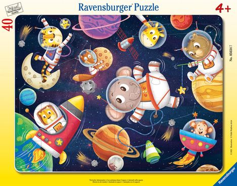 Ravensburger Kinderpuzzle - Tierische Astronauten - 30-48 Teile Rahmenpuzzle für Kinder ab 4 Jahren, Spiele