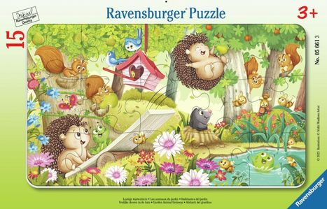 Ravensburger Kinderpuzzle - 05661 Lustige Gartentiere - 15 Teile Rahmenpuzzle für Kinder ab 3 Jahren, Diverse