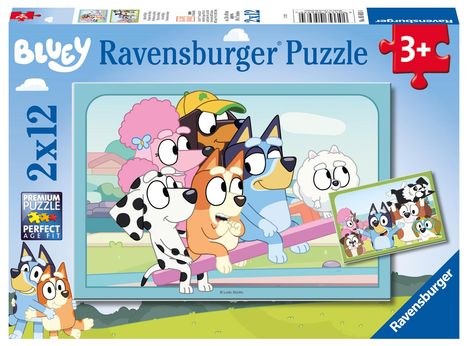 Ravensburger Kinderpuzzle 05693 - Spaß mit Bluey - 2x12 Teile Bluey Puzzle für Kinder ab 3 Jahren, Diverse