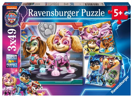 Ravensburger Kinderpuzzle 05708 - PAW Patrol: The Mighty Movie - 3x49 Teile Paw Patrol Puzzle für Kinder ab 5 Jahren, Diverse