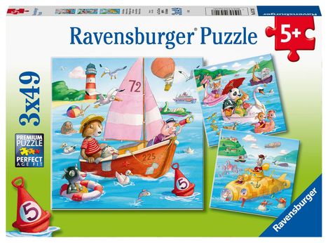 Ravensburger Kinderpuzzle - 05720 Auf dem Wasser - 3x49 Teile Puzzle für Kinder ab 5 Jahren, Diverse