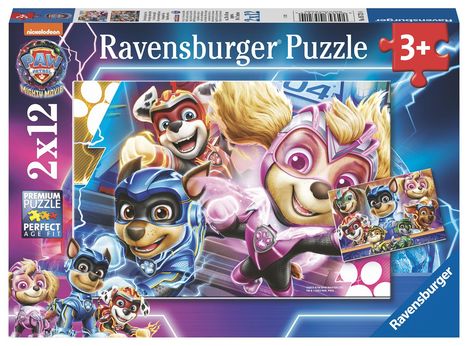 Ravensburger Kinderpuzzle 05721 - PAW Patrol: The Mighty Movie - 2x12 Teile Paw Patrol Puzzle für Kinder ab 3 Jahren, Diverse