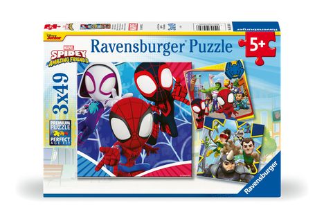 Ravensburger Kinderpuzzle 05730 - Spideys Abenteuer - 3x49 Teile Spidey und seine Super-Freunde Puzzle für Kinder ab 5 Jahren, Diverse