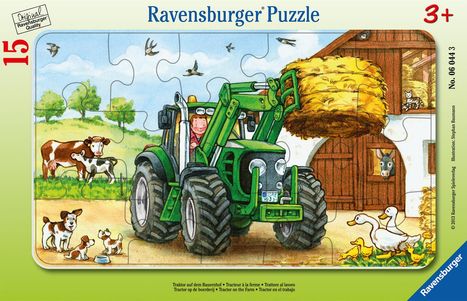 Traktor auf dem Bauernhof. Rahmenpuzzle 15 Teile, Spiele