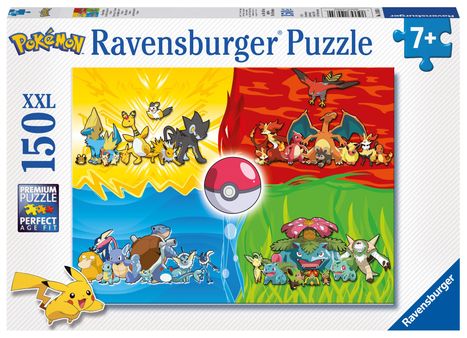 Ravensburger Kinderpuzzle 10035 - Pokémon Typen - 150 Teile XXL Pokémon Puzzle für Kinder ab 7 Jahren, Diverse