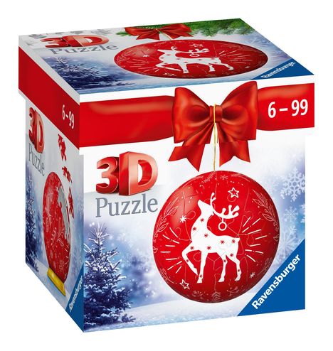 Ravensburger 3D Puzzle-Ball Weihnachtskugel Rentier 11495 - 54 Teile - für Weihnachtsfans ab 6 Jahren, Spiele