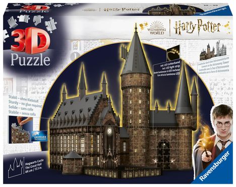 Ravensburger 3D Puzzle 11550 - Harry Potter Hogwarts Schloss - Die Große Halle - Night Edition - die beleuchtete Great Hall des Hogwarts Castle für alle Harry Potter Fans ab 10 Jahren, Diverse