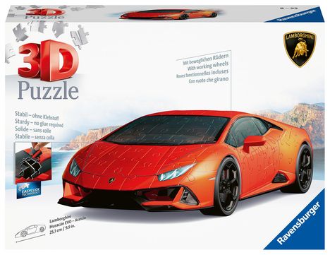 Ravensburger 3D Puzzle 11571 - Lamborghini Huracán EVO - Arancio - Der rassige Supersportwagen als 3D Puzzle Fahrzeug, Diverse