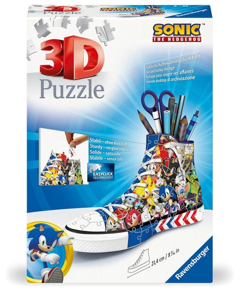 Ravensburger 3D Puzzle 11593 - Sneaker Sonic - Praktischer Stiftehalter - Schreibtisch-Organizer für Erwachsene und Kinder ab 8 Jahren, Diverse