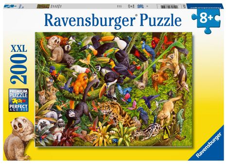 Ravensburger Kinderpuzzle - 13351 Bunter Dschungel - 200 Teile Puzzle für Kinder ab 8 Jahren, Diverse