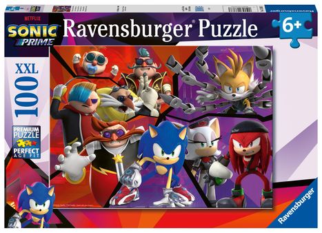 Ravensburger Kinderpuzzle 13383 - Nichts kann Sonic aufhalten - 100 Teile XXL Sonic Prime Puzzle für Kinder ab 6 Jahren, Diverse