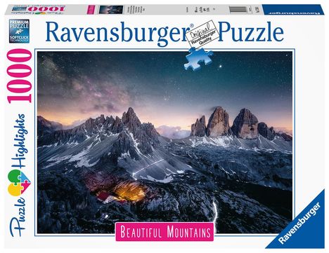 Ravensburger Puzzle - Drei Zinnen, Dolomiten - 1000 Teile Puzzle, Beautiful Mountains Collection, für Erwachsene und Kinder ab 14 Jahren, Diverse