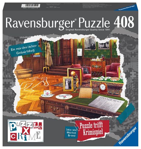 Ravensburger Puzzle X Crime - Ein mörderischer Geburtstag - 406 Teile Puzzle-Krimispiel für 1-4 Spieler, Spiele