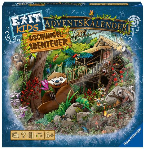 Ravensburger 18957 - EXIT Adventskalender kids - Dschungel-Abenteuer - 24 Rätsel für EXIT-Begeisterte ab 6 Jahren, Spiele