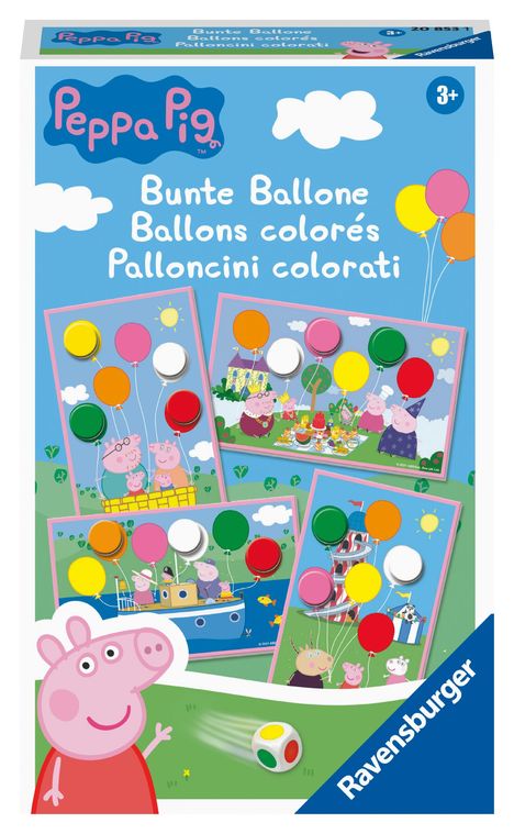 Ravensburger Mitbringspiel - 20853 - Peppa Pig Bunte Ballone - Lustiges Farbwürfelspiel für Kinder ab 3 Jahren, Spiele