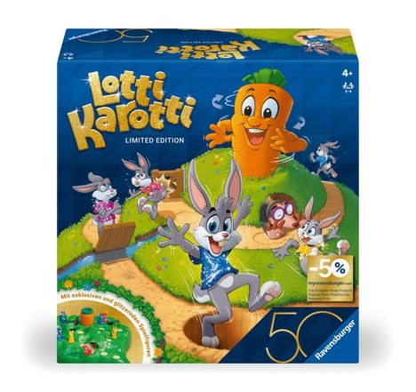 (c) Seven Towns Ltd.: Ravensburger Kinderspiele 23005 - Lotti Karotti - Wettlaufspiel für 2 bis 4 Spieler ab 4 Jahren - Jubiläums-Edition 50 Jahre Blaues Dreieck, Spiele