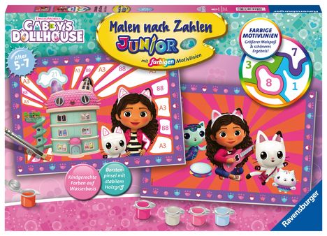 Ravensburger CreArt 23754 - Gabby's Dollhouse - Malen nach Zahlen Gabbys Dollhouse für Kinder ab 5-7 Jahren, Spiele