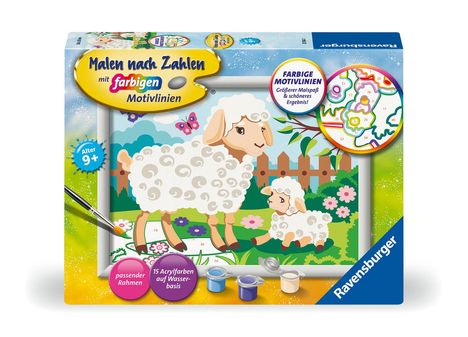Ravensburger Malen nach Zahlen 23764 - Schaf mit Lämmchen - Kinder ab 9 Jahren, Spiele