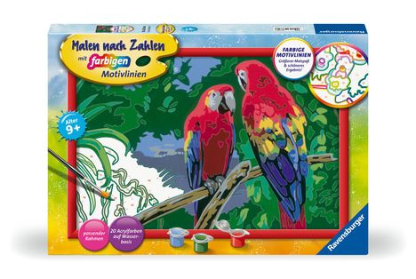 Ravensburger Malen nach Zahlen 23770 - Bunte Papageien - Kinder ab 9 Jahren, Spiele
