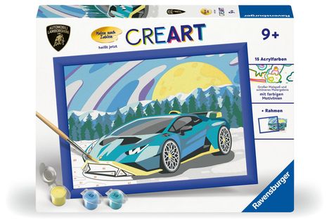Ravensburger CreArt - Malen nach Zahlen 23959 - Blauer Lamborghini - Kinder ab 9 Jahren, Spiele