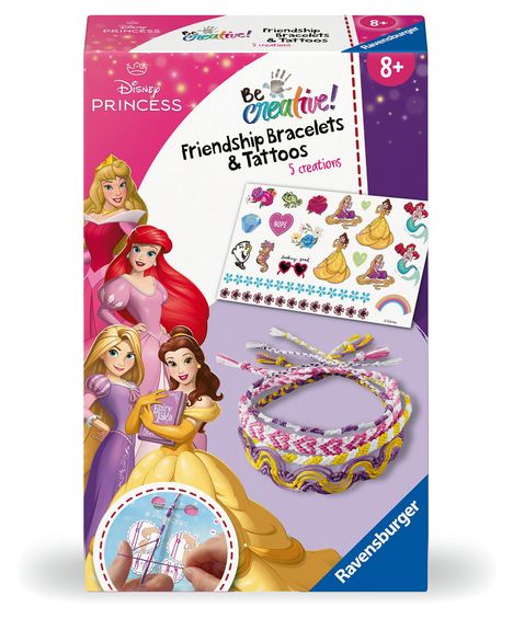 Ravensburger BeCreative 23963 Bastelset Freundschaftsbändchen &amp; Tattoos Disney Prinzessinnen, DIY für Kinder ab 8 Jahren, Spiele