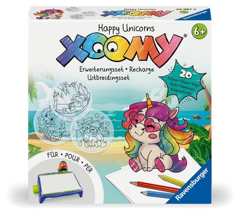 Ravensburger Xoomy Erweiterungsset Happy Unicorns 25987 - Erweiterungsset für den Xoomy Midi oder Maxi, Xoomy Erweiterung mit 20 neuen Motiven, Spiele