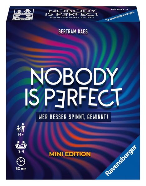 Bertram Kaes: Ravensburger 26847 - Nobody is perfect Mini Edition - Kommunikatives Kartenspiel für die ganze Familie, Spiel für Erwachsene und Jugendliche ab 14 Jahren, für 2-4 Spieler, Spiele