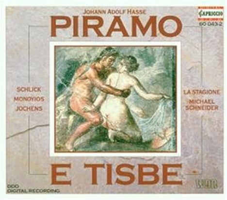 "PIRAMO E TISBE" oben. Illustration: Ein Paar in inniger Umarmung, klassische Kleidung. Links: SCHLICK, JOCHENS. Rechts: LA STAGIONE.