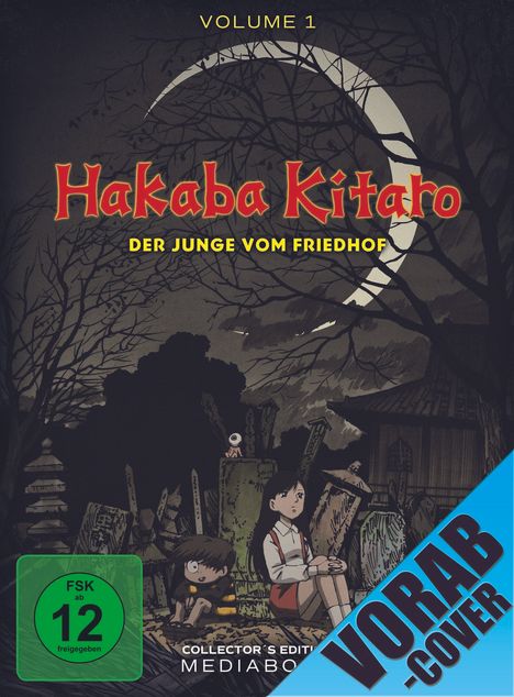 Titel: Hakaba Kitaro - Der Junge vom Friedhof, Volume 1. Illustration: Zwei Figuren auf einem Friedhof, Mondschein.