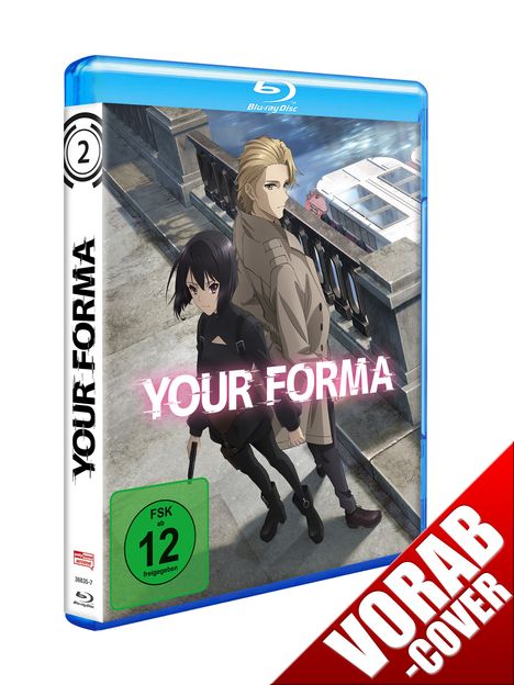 "YOUR FORMA" in pinker Schrift, FSK 12-Logo in grün. Zwei Personen stehen auf einer Brücke. "VORAB-COVER" in roter Ecke.