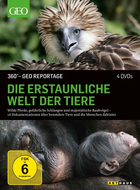 360° Geo-Reportage: Die erstaunliche Welt der Tiere, 4 DVDs