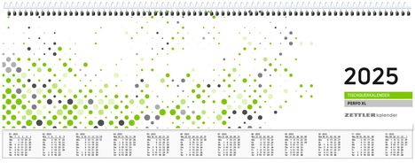 Tischquer-Kalender 2025 36,2x13,6 - 1W/2S grün/weißes Papier - verlängerte Rückwand - grün - Bürokalender 36,2x13,6 - 1 Woche 2 Seiten - Stundeneinteilung 7-20 Uhr - 137-0013-1, Kalender