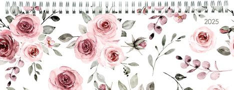 Tisch-Querkalender Style Rosen 2025 - Büro-Planer 29,7x10,5 cm - Tisch-Kalender - 1 Woche 2 Seiten - Ringbindung - Zettler, Kalender