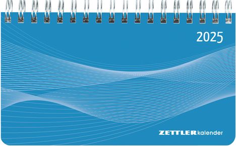 Querkalender Mini PP-Einband blau 2025 - Tisch-Kalender - Büro-Planer 15,6x9 cm - 1 Woche 2 Seiten - Ringbindung - Zettler, Kalender