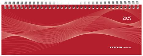 Tisch-Querkalender Profi rot 2025 - Büro-Planer 29,7x10,5 cm - Tisch-Kalender - 1 Woche 2 Seiten - Ringbindung - Zettler, Kalender