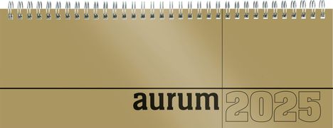 Tisch-Querkalender aurum 2025 - Büro-Planer 29,7x10,5 cm - Tisch-Kalender - 1 Woche 2 Seiten - gold - Ringbindung - Zettler, Kalender