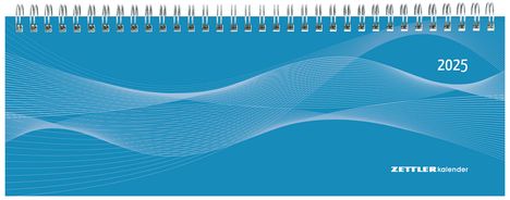 Tisch-Querkalender PP-Cover blau 2025 - Büro-Planer 29,7x10,5 cm - Tisch-Kalender - 1 Woche 2 Seiten - Ringbindung - Zettler, Kalender