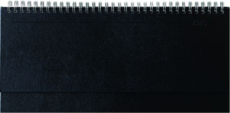 Tisch-Querkalender Balacron schwarz 2025 - Büro-Planer 29,7x13,5 cm - mit Registerschnitt - Tisch-Kalender - verlängerte Rückwand - 1 Woche 2 Seiten, Kalender